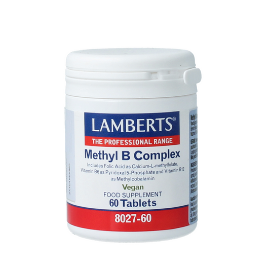 Lamberts Methyl B Complex vitamin tablets in a bottle, dietary supplement for energy and metabolism support.