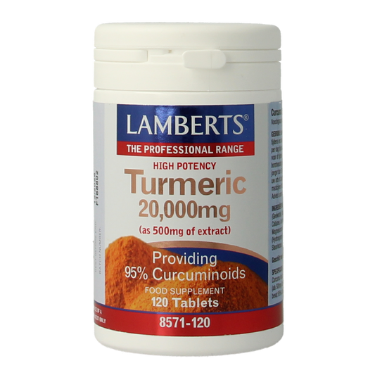 Lamberts Curcuma 20,000mg turmeric supplement in a bottle of 120 tablets, herbal supplement for joint health.