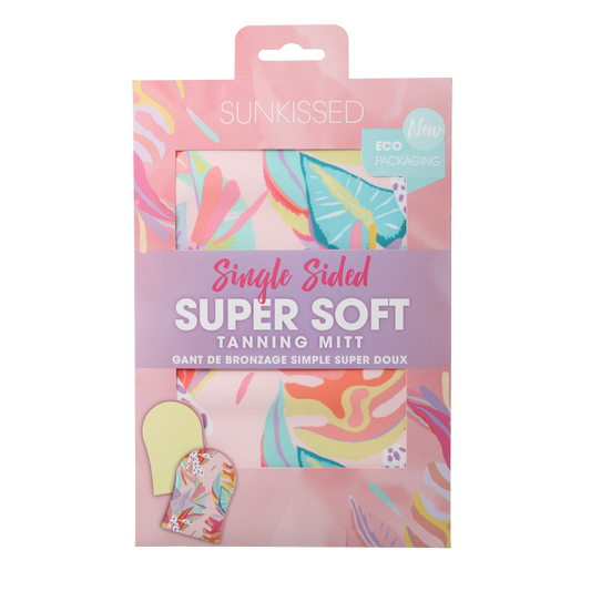 Sunkissed super soft single-sided tanning mitt for sunless tanning, shown in beige with plush texture.