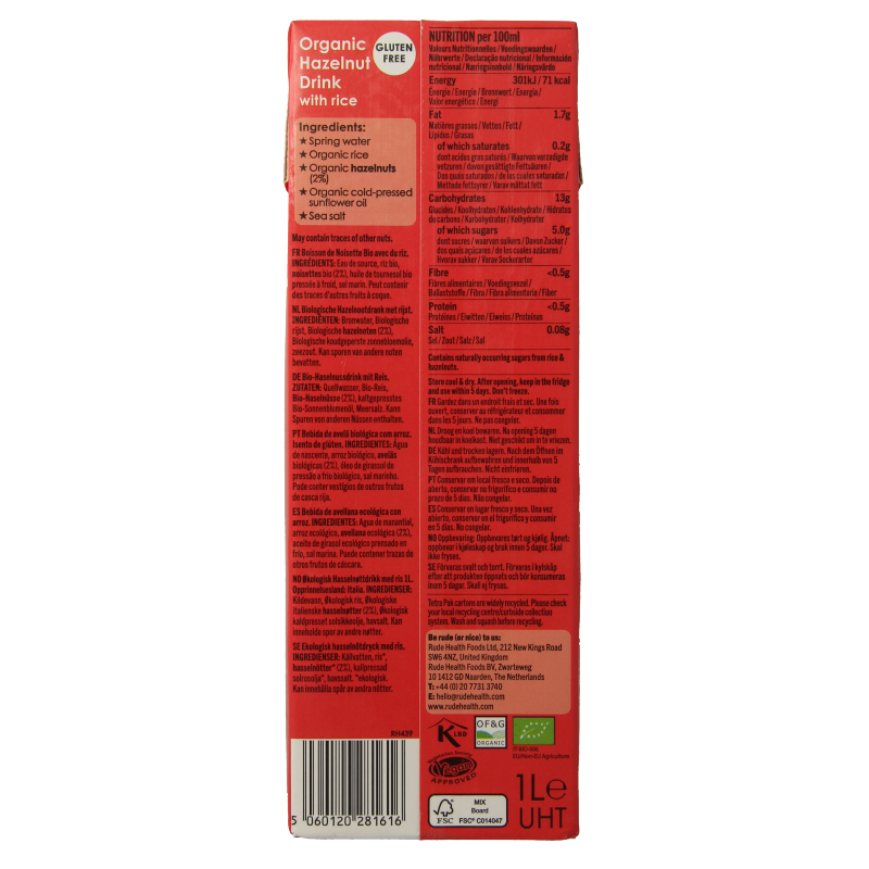 Rude Health Hazelnootdrank bio 1 Liter