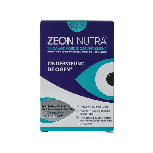 Zeon Nutra Zeon Nutra dietary supplement capsules in a clear container, showing 90 capsules for nutritional support and herbal preparation.