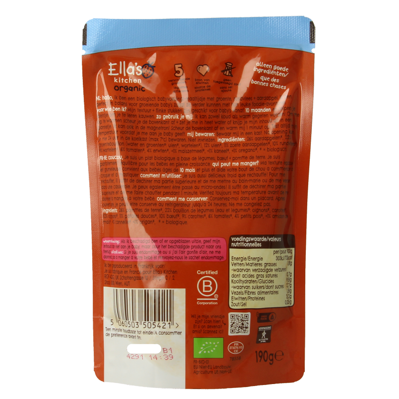 Ella's Kitchen Ovenschotel met rundvlees en kaneel 10+ mnd bio 190 Gram