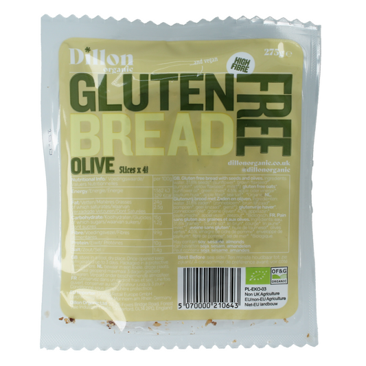 Dillon Organic Sliced bread olive glutenvrij bio demeter 275.00 Gram