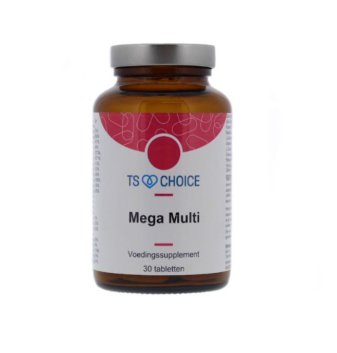 TS Choice Mega Multi Vitamin tablets in a blister pack, showing round multivitamin pills for daily nutritional support.