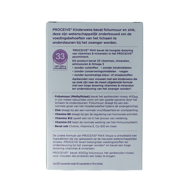Proceive Kinderwens Max vrouw multisachet, 30 capsules, dietary supplement for women trying to conceive, vitamin multivitamin product