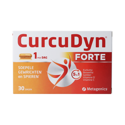 Metagenics Curcudyn Forte herbal supplement capsules, natural herbal remedy from Metagenics, shown in a close-up image.