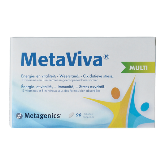 Metagenics Metaviva multivitamin tablets in a bottle, dietary supplement for daily nutrition, 90 tablets.