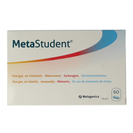 Metagenics Metastudent multivitamin tablets in a bottle, dietary supplement for daily nutritional support.