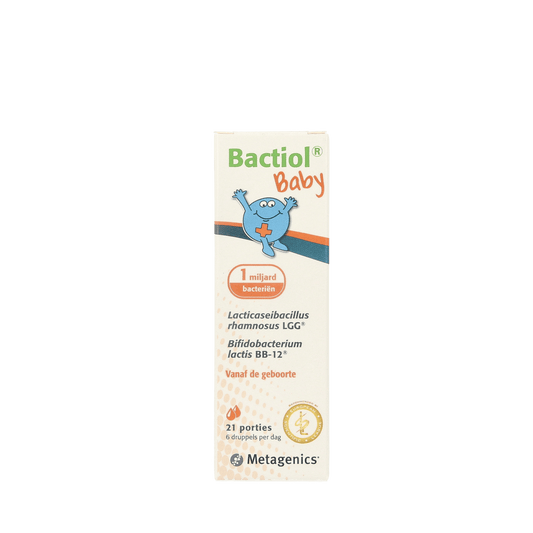 Metagenics Bactiol baby probiotic micro-organisms in 5.70 ml bottle, designed for infants' digestive health.