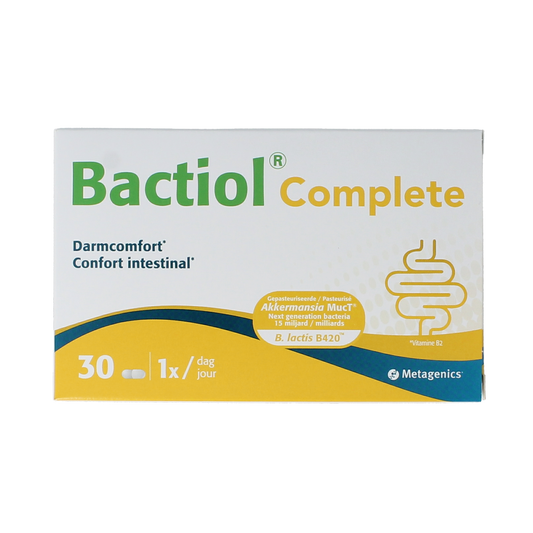 Metagenics Bactiol Complete NDF probiotic capsules featuring micro-organism capsules in a blister pack.