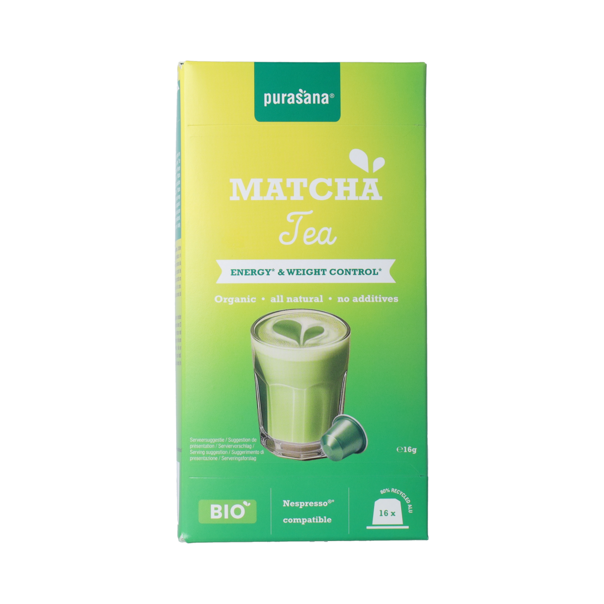Purasana Instant Matcha Thee Capsules 16x1g bio  16.00 Capsules