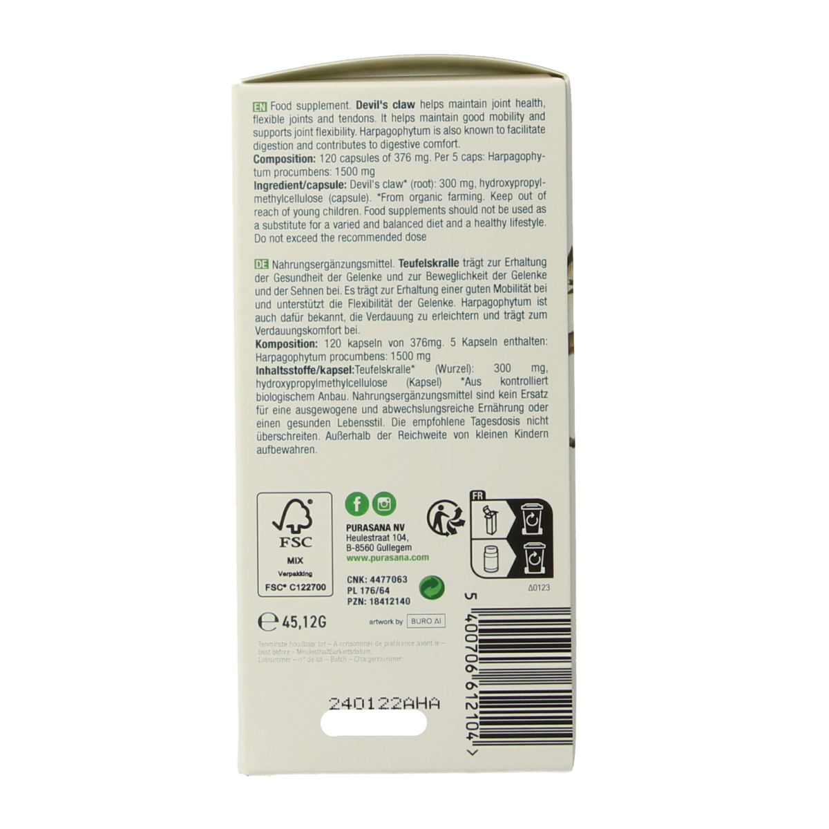 Purasana Duivelsklauw vegan bio 120.00 Vegetarische capsules