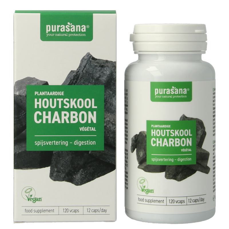 Purasana Plantaardige houtskool vegan 120 Vegetarische capsules