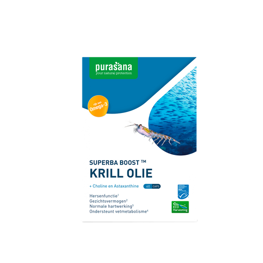 Purasana Krill Oil capsules with omega fatty acids, softgel capsules for supporting heart and joint health.