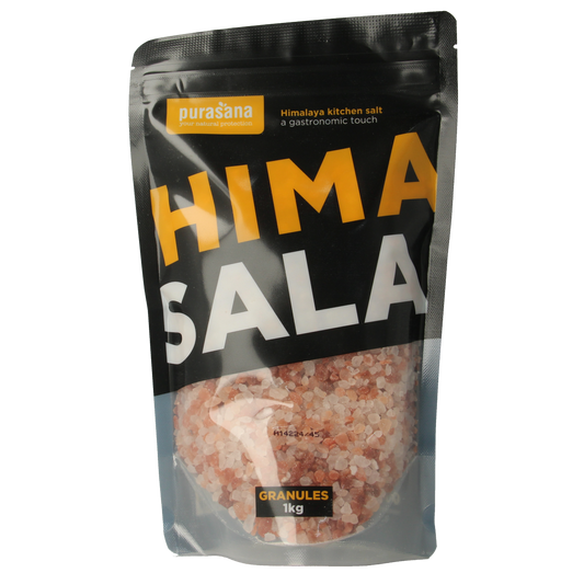 Purasana Himasala coarse kitchen salt container, 1 kg, herbal seasoning salt for cooking and flavoring.