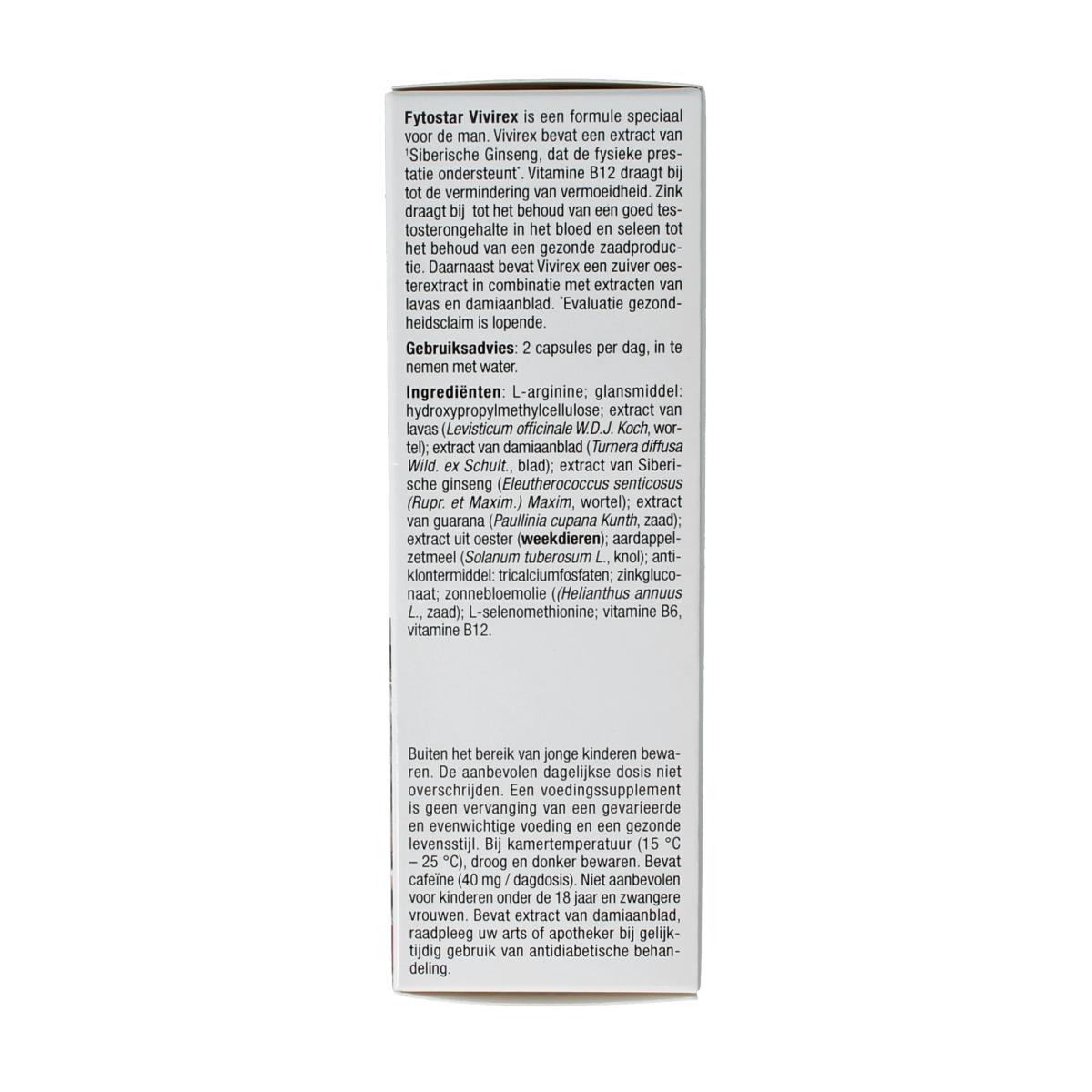 Fytostar Vivirex herbal capsules in a white bottle with a label, showing a natural supplement product for wellness.