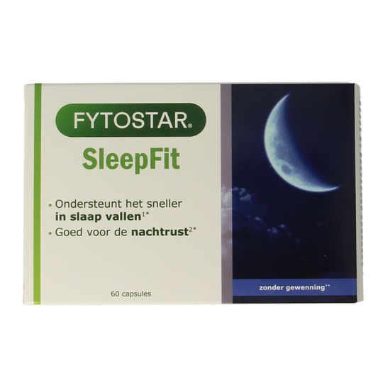 Fytostar Sleep Fit maxi herbal supplement capsules in a bottle, used for supporting restful sleep and relaxation.
