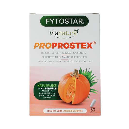 Fytostar Proprostex 60 capsules, dietary supplement with herbal ingredients, in a white bottle with label.