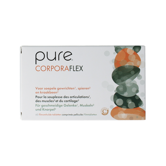 Pure Pure Corporaflex 60 tablets dietary supplement bottle with label showing supplement details and brand logo.