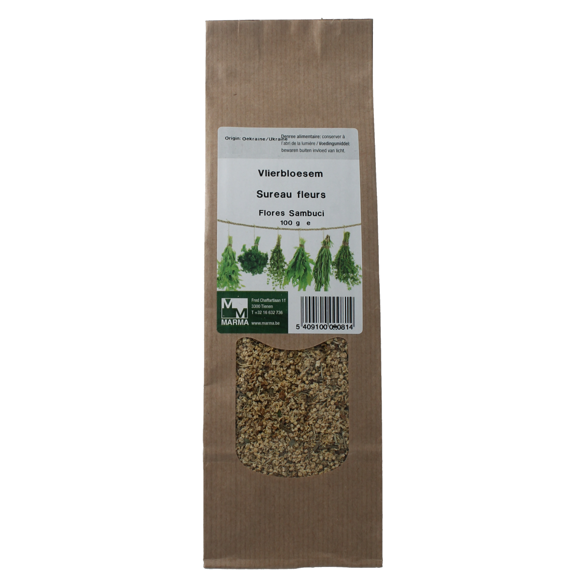 Marma Vlierbloesem kruiden en maaltijdmixen in een 100g verpakking, natuurlijke vlierbloesem voor thee en culinaire toepassingen