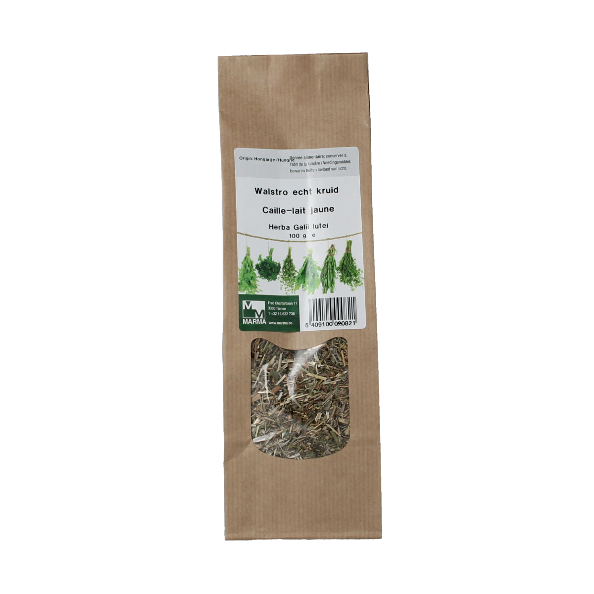 Marma Walstro echt kruid in 100g package, herbal seasoning and meal mix from Marma, shown in a clear image.