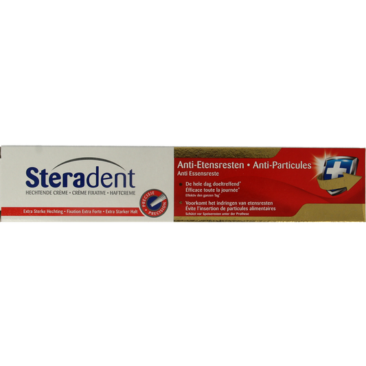 Steradent Fixative for dental prostheses, 75g, showing the packaging and product label.