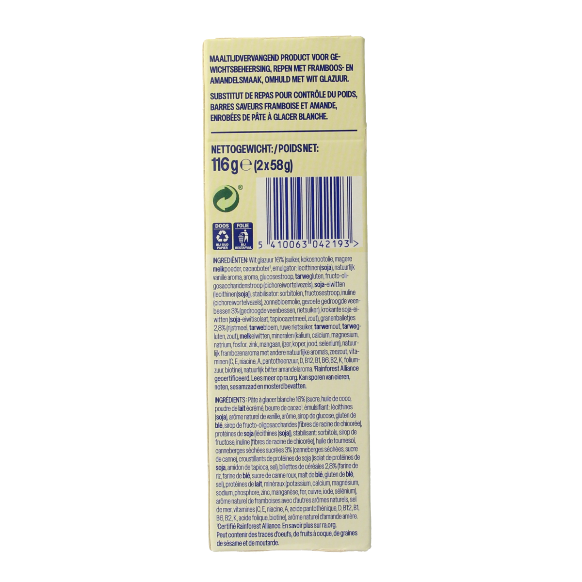 WeCare Meal replacement bars raspberry & almond 116.00 Gram