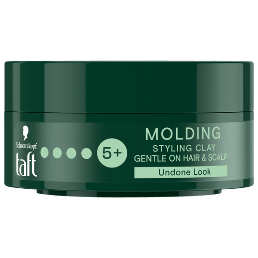 Taft Molding Clay 75ml for hair styling, featuring a black container with a twist-off lid and product label.