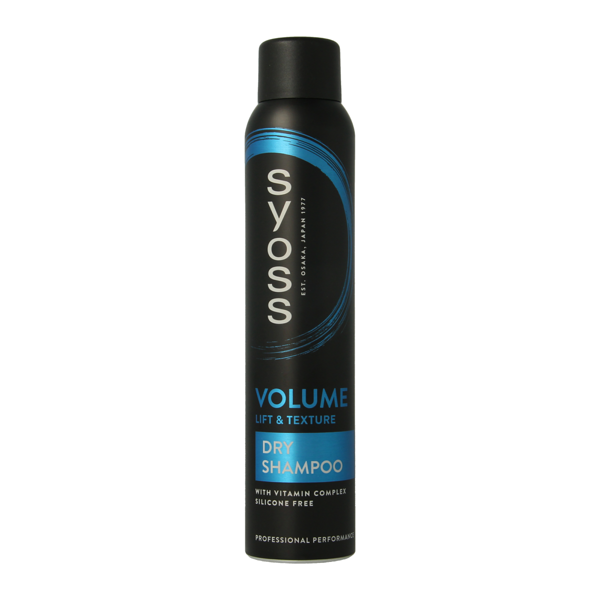 Syoss dry shampoo in 200ml bottle, volumizing hair care product, clear spray bottle with label, suitable for freshening hair.