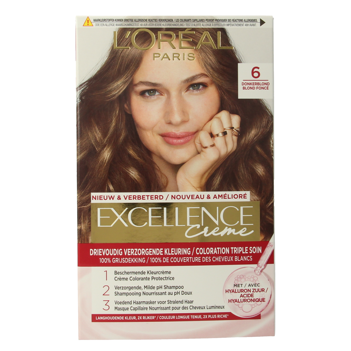 Excellence Excellence 6 donkerblond 1.00 hair coloring set with hair dye and applicator in packaging, for natural blonde hair.