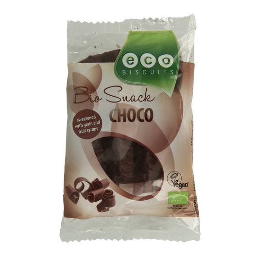 Eco Biscuit Chocobiscuit bio koeken, 45g, featuring chocolate-flavored organic biscuits with a crunchy texture.