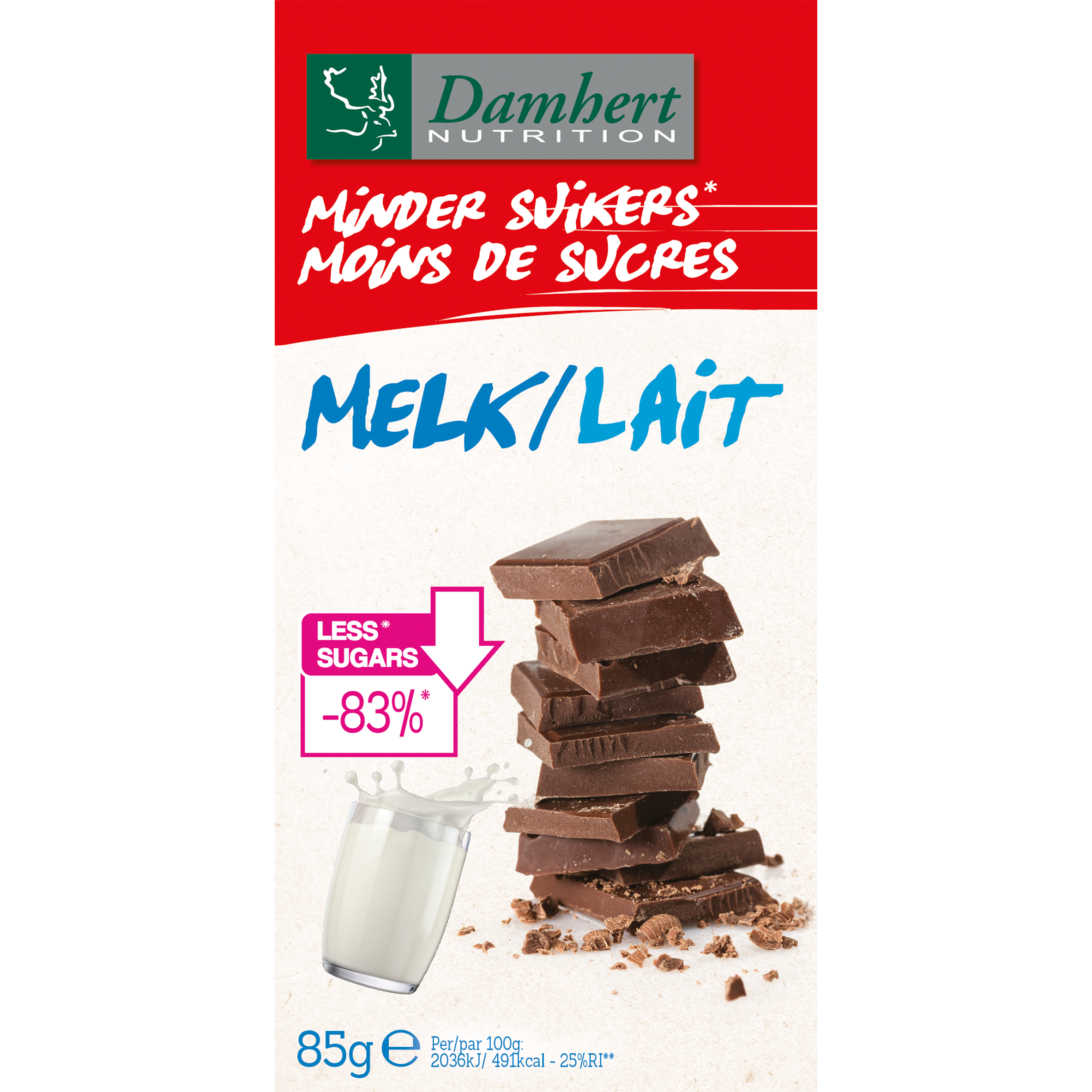Damhert Chocoladetablet melk minder suikers 102 Gram