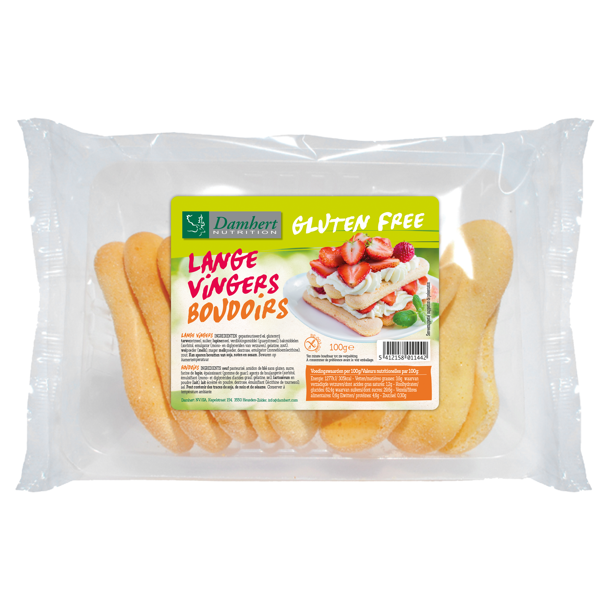Damhert Lange vingers koekje glutenvrij 100 Gram