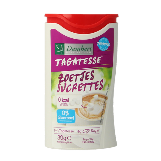 Damhert Tagatesse tabletop sugar and sweetener dispenser with 850 grams capacity, shown on a table.