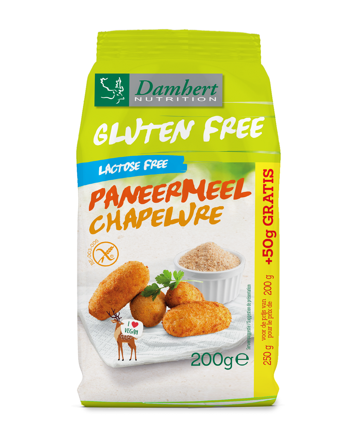 Damhert Paneermeel glutenvrij +50 gram gratis 250.00 Gram