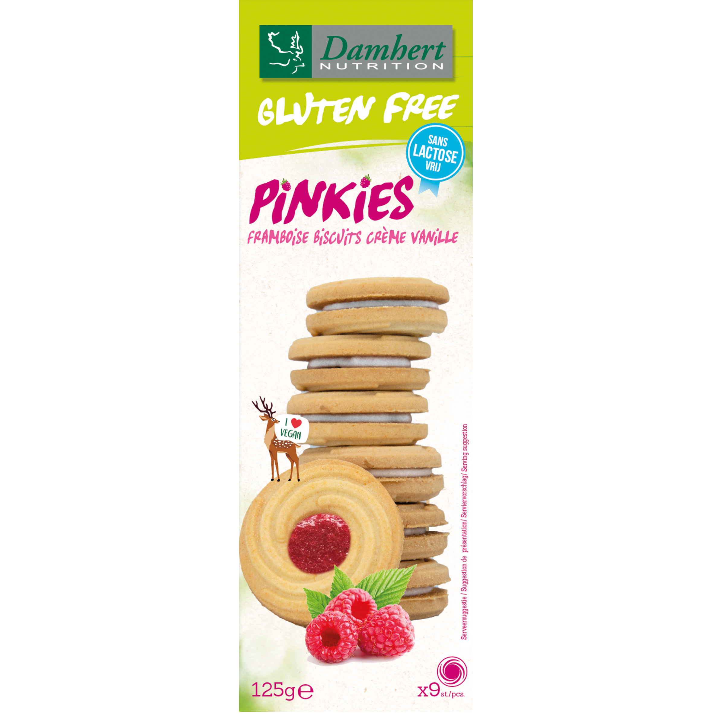 Damhert Pinkies biscuits framboos 125 Gram