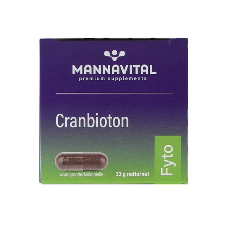 Mannavital Cranbioton herbal supplement capsules in a bottle, natural remedy from Mannavital for immune support and wellness.