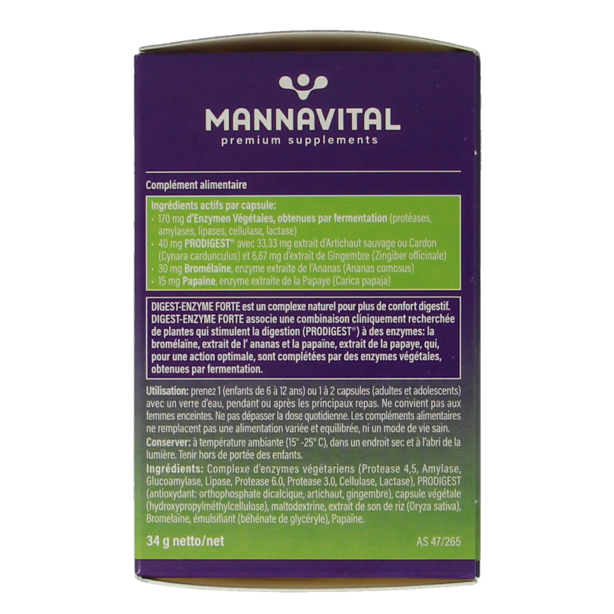 Mannavital Digest enzyme forte 60.00 Vegetarische capsules