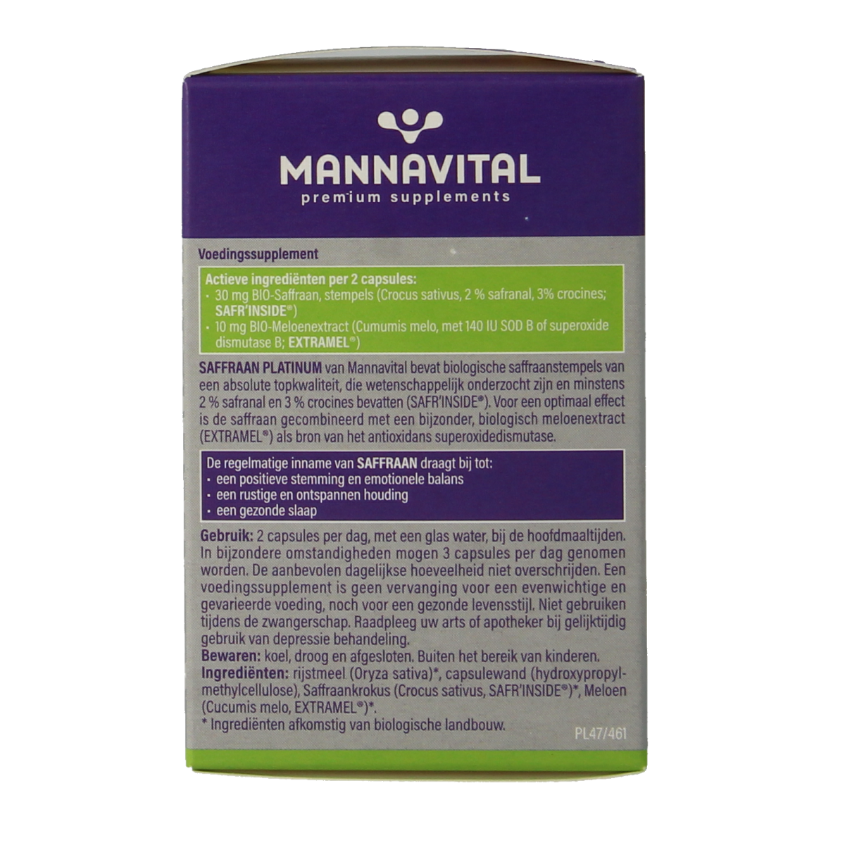 Mannavital Saffraan platinum bio 60.00 Vegetarische capsules