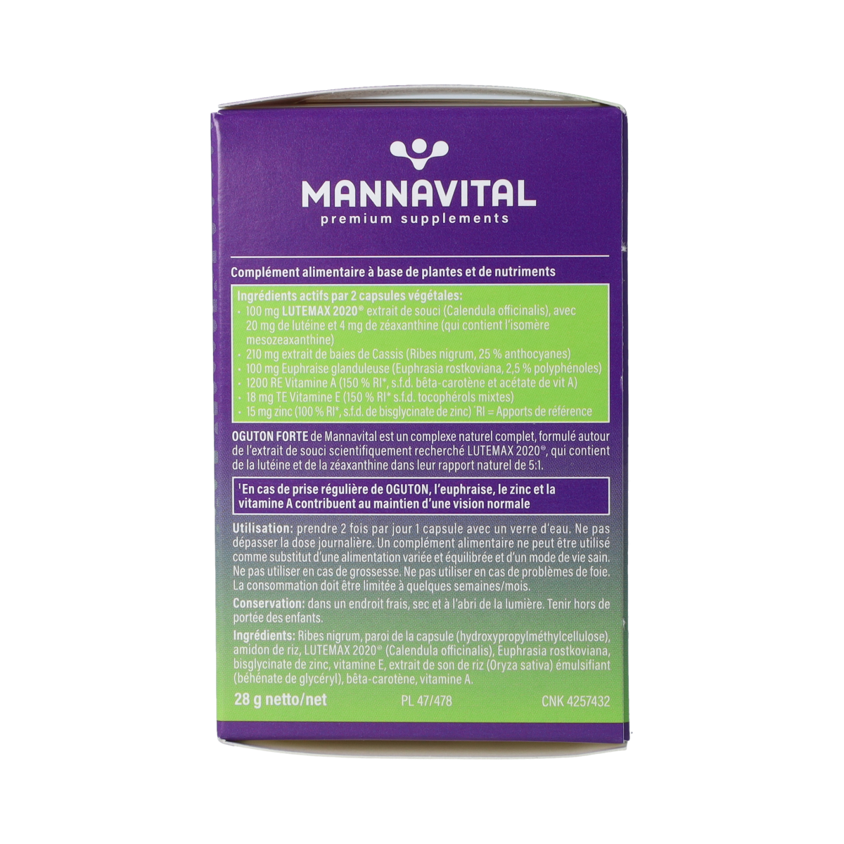 Mannavital Oguton Forte vegetarian herbal capsules in a bottle, dietary supplement for health and wellness.