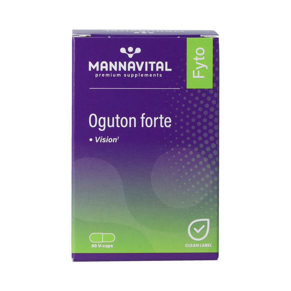 Mannavital Oguton Forte vegetarian herbal capsules in a bottle, designed for supporting joint and bone health.