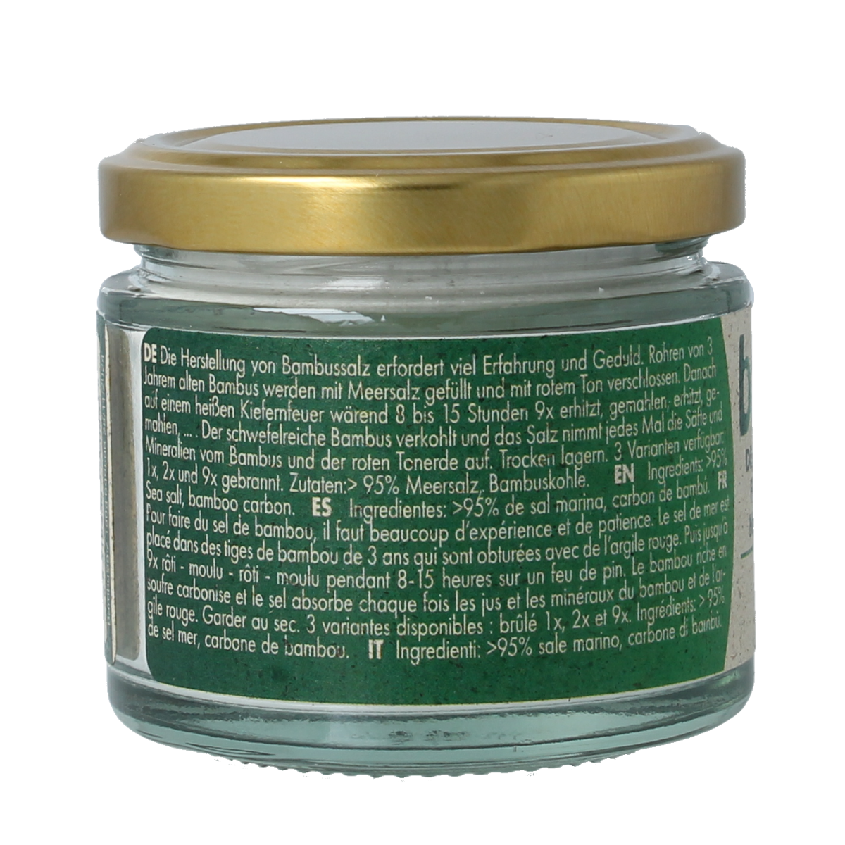 Bambu Salz Bamboezout fijn 2x gebrand kruiden en zout mix in 150g verpakking, natural seasoning product from Bambu Salz