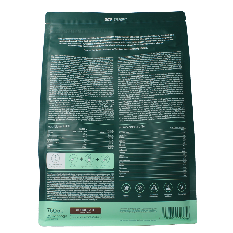 The Green Athlete Whey protein isolate chocolate 750 Gram