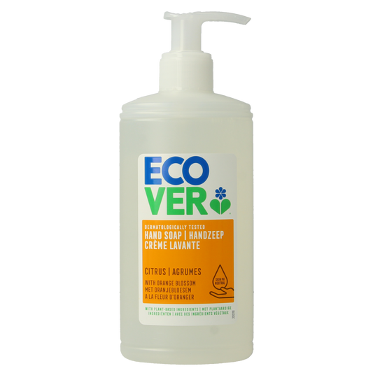 Ecover citrus oranjebloesem handzeep in 250ml bottle, natural handverzorging with fresh citrus and orange blossom scent
