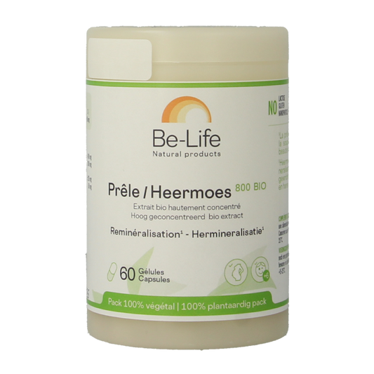 Be-Life Heermoes bio herbal supplement capsules, 60-count, featuring natural herbal ingredients in a clear plastic bottle
