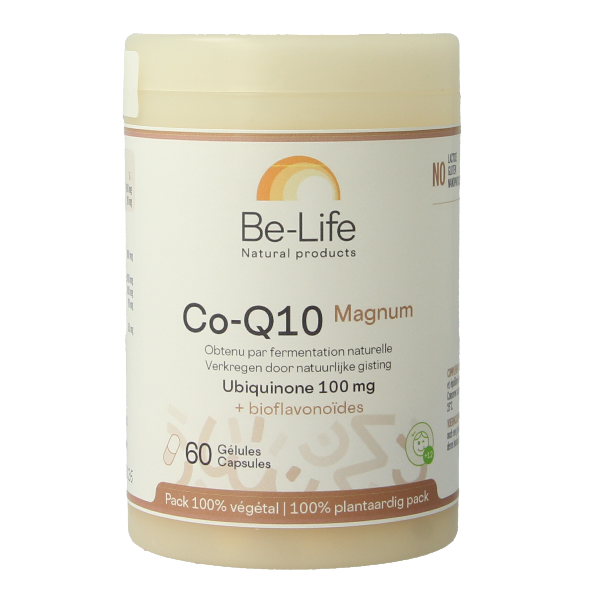 Be-Life Co-Q10 Magnum vitamin capsules in a bottle, showing the supplement's packaging and label for Coenzyme Q10.