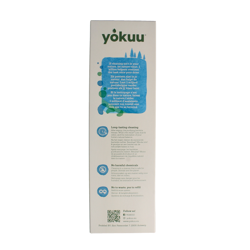 Yokuu Glasreiniger startkit with cleaning spray and cloth for streak-free glass cleaning, branded Yokuu cleaning supplies.