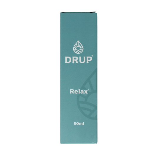 DRUP Kruiden paddenstoelextract relax in 50ml bottle, herbal supplement for relaxation, featuring natural plant ingredients.