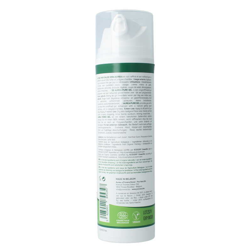 Aurea Aloe Vera huidgel in 200ml tube, natural bio body care product with aloe vera for soothing skin.