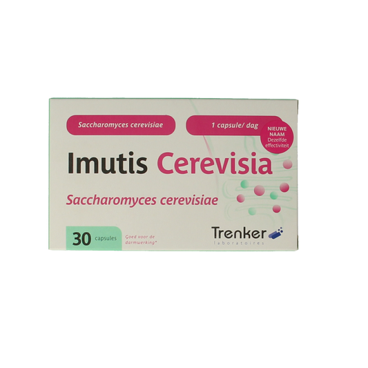 Trenker Cerevisia vegetarian capsules containing micro-organisms, shown in a close-up image with capsule packaging.
